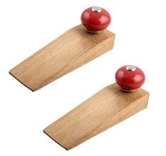 2 Pieces Red Round Ceramic Wooden Door Stopper